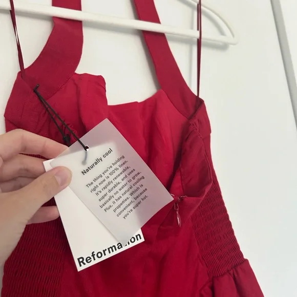 Reformation Red Button-Front Linen Dress - Picture 3 of 3